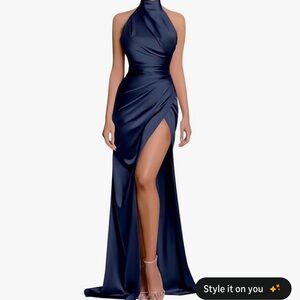 Elegant Blue Halter Evening Gown